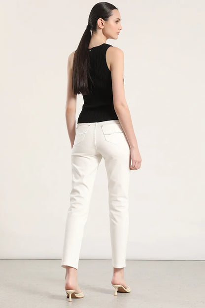 Jeans Mujer Color Skinny Push Up Tiro Medio Crudo