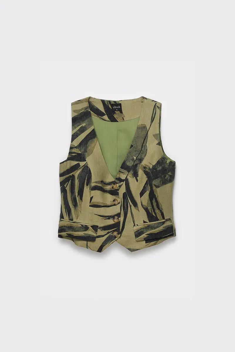 Chaleco Mujer Sastre Con Lino Estampado Verde
