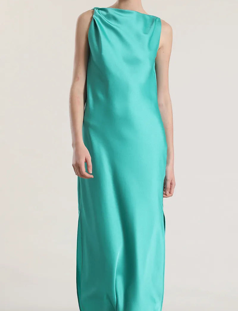 Vestido Mujer Maxi Sesgado Satin Verde
