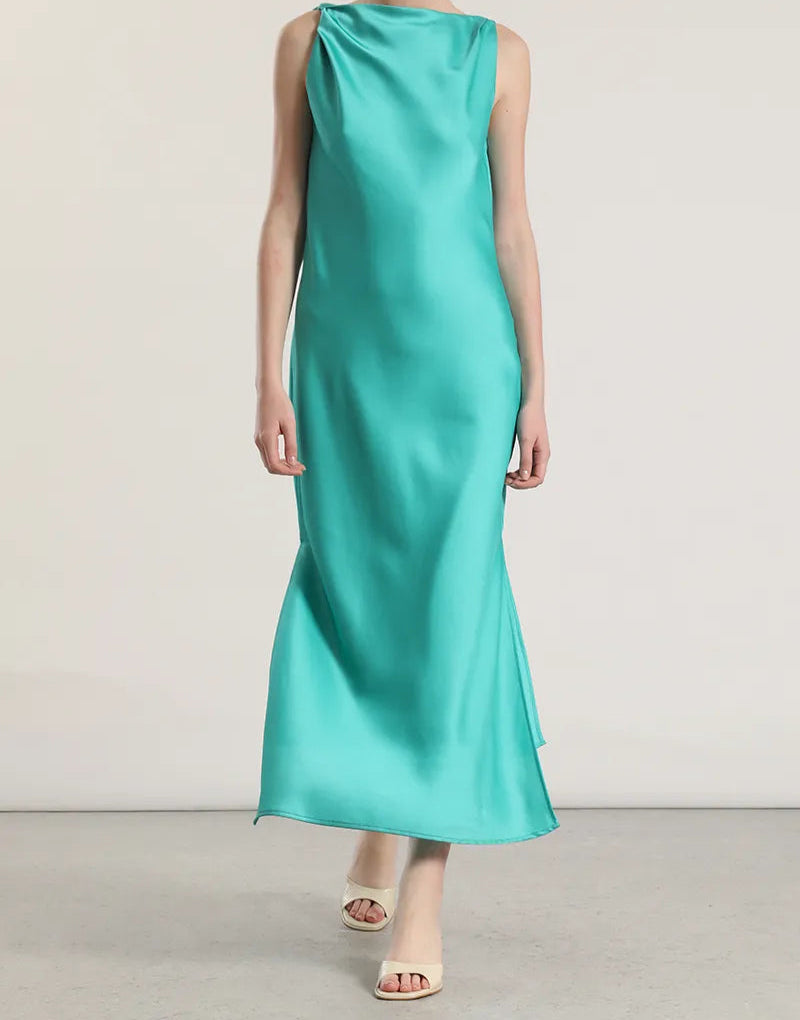 Vestido Mujer Maxi Sesgado Satin Verde
