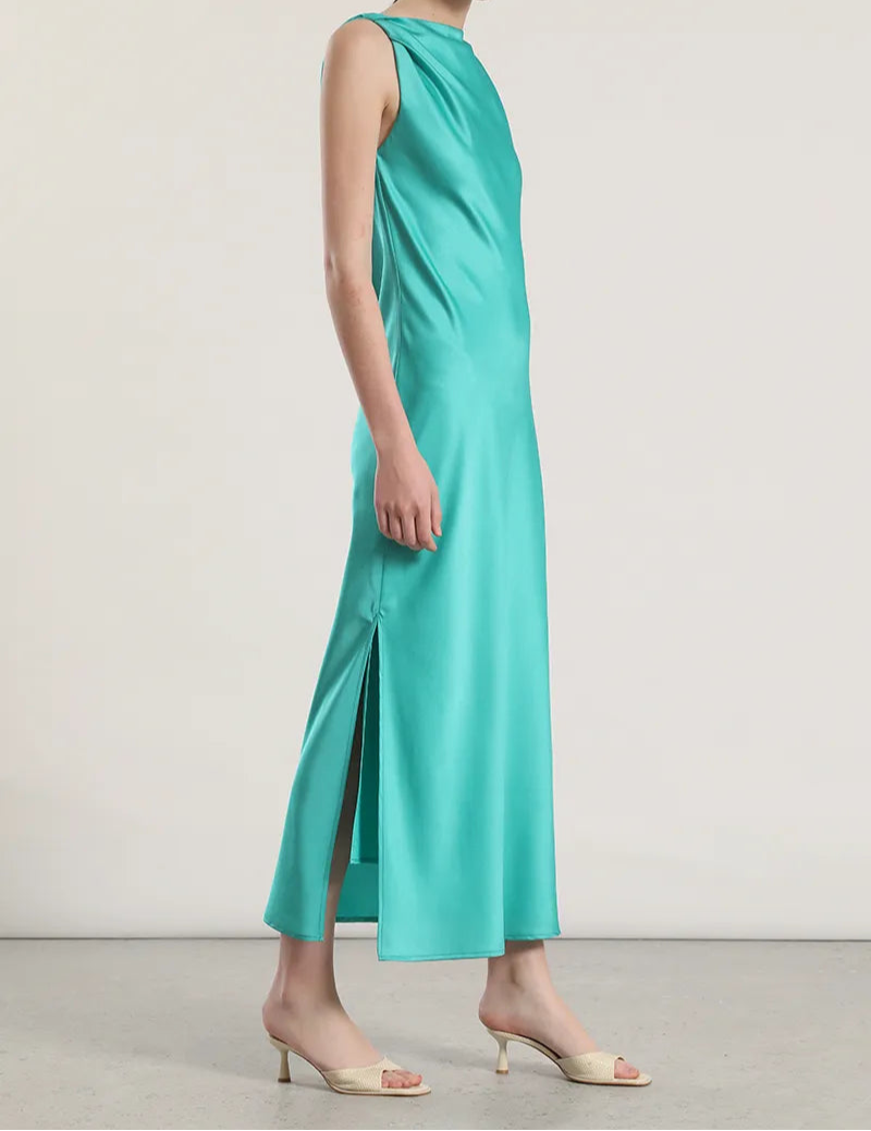Vestido Mujer Maxi Sesgado Satin Verde