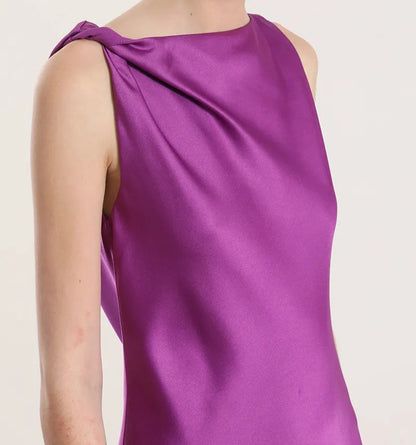 Vestido Mujer Maxi Sesgado Satin Violeta