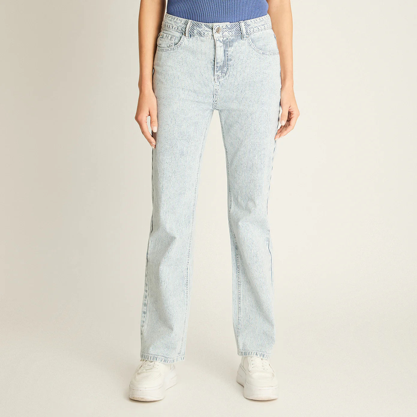 Jeans Mujer Azul Recto Con Rayas Azul