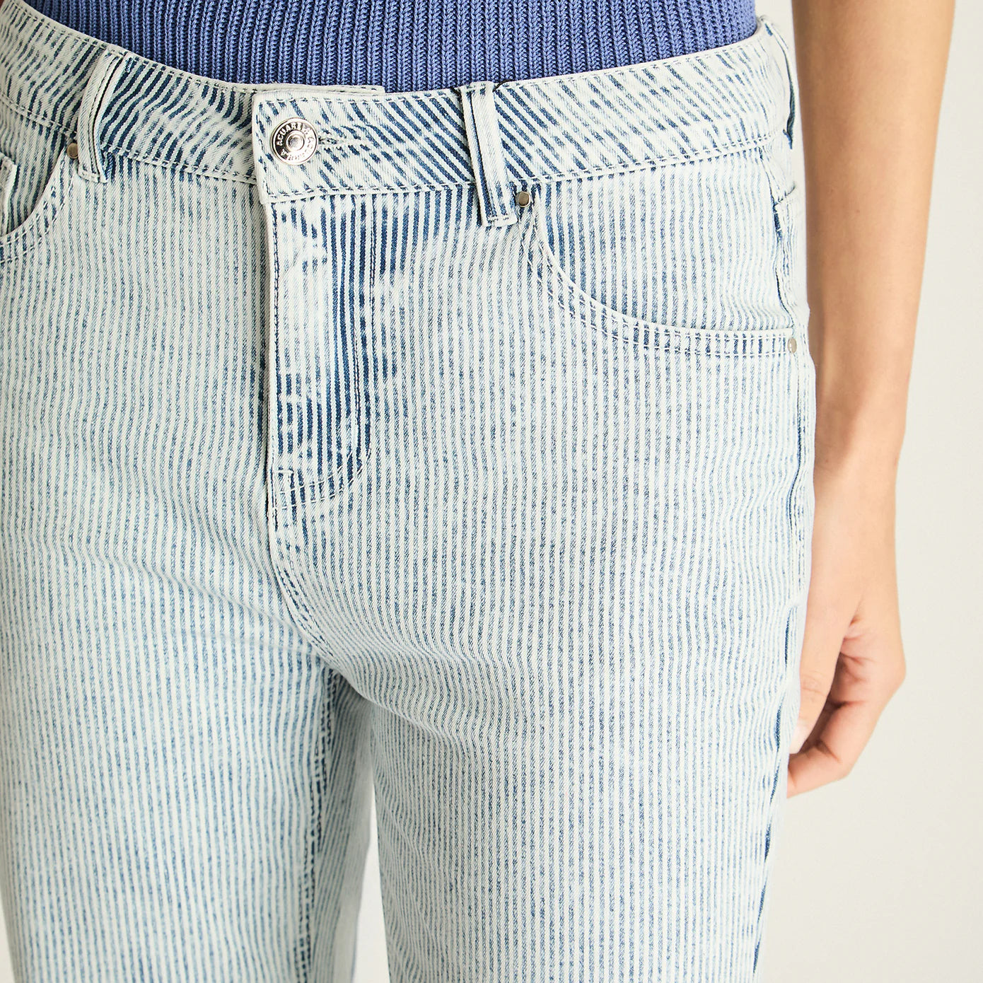 Jeans Mujer Azul Recto Con Rayas Azul