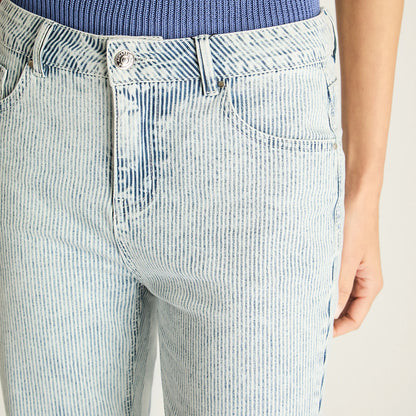 Jeans Mujer Azul Recto Con Rayas Azul