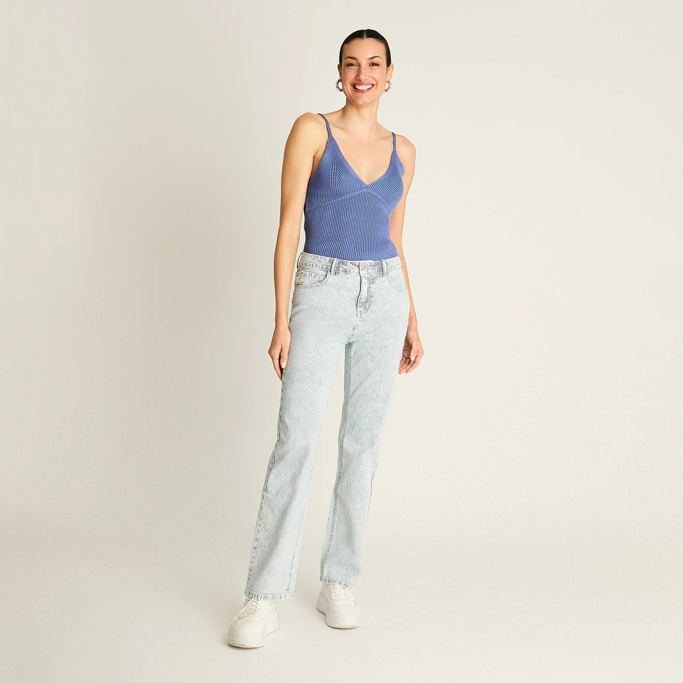 Jeans Mujer Azul Recto Con Rayas Azul