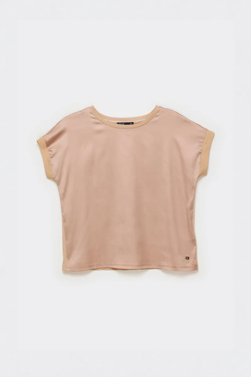 Polera Mujer Basica Satin Mix Beige
