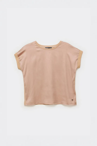 Polera Mujer Basica Satin Mix Beige
