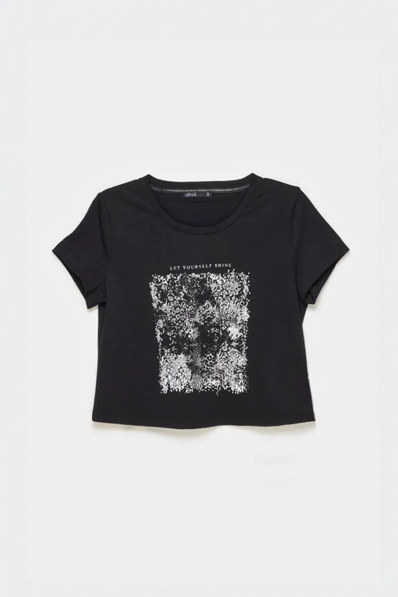 Polera Mujer Algodon Spandex Estampado Animal Negro