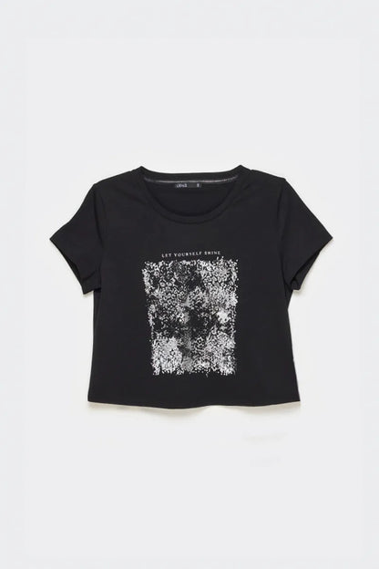 Polera Mujer Algodon Spandex Estampado Animal Negro