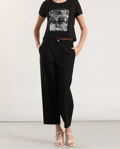 Polera Mujer Algodon Spandex Estampado Animal Negro