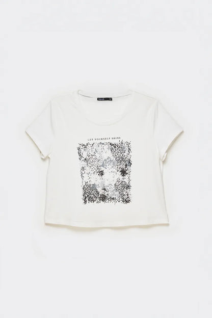 Polera Mujer Algodon Spandex Estampado Animal Crudo