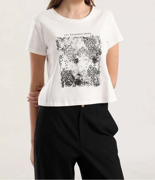 Polera Mujer Algodon Spandex Estampado Animal Crudo