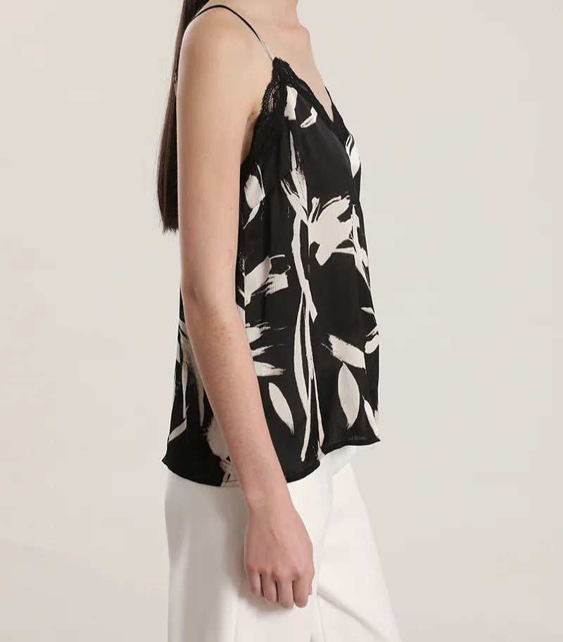 Polera Mujer Top Lencero Estampado Negro