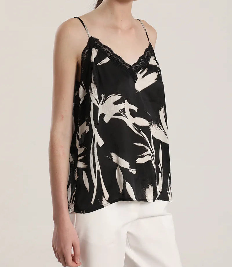 Polera Mujer Top Lencero Estampado Negro