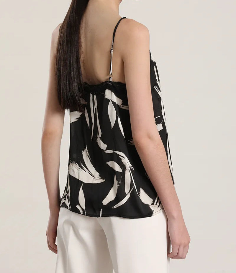 Polera Mujer Top Lencero Estampado Negro