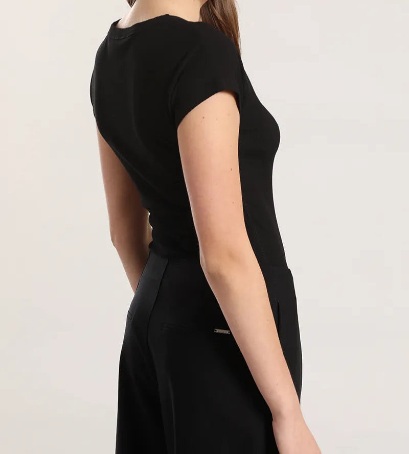 Polera Mujer Algodon Ribb Basica Black