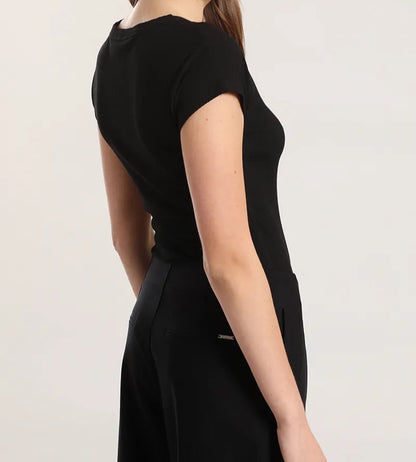 Polera Mujer Algodon Ribb Basica Black