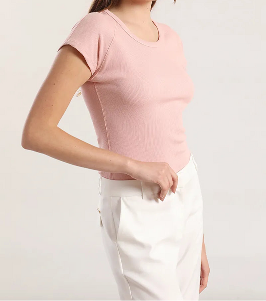 Polera Mujer Algodon Ribb Basica Rosa