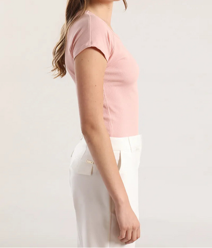 Polera Mujer Algodon Ribb Basica Rosa