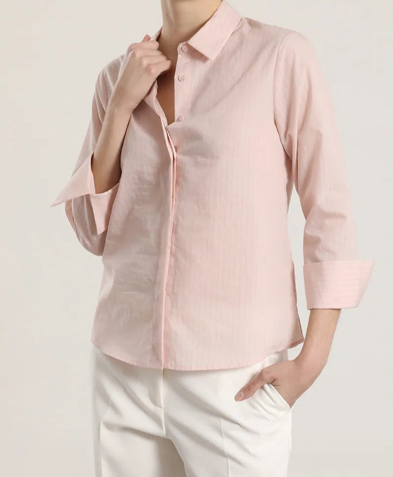 Camisa Mujer Algodon Listado Rosa