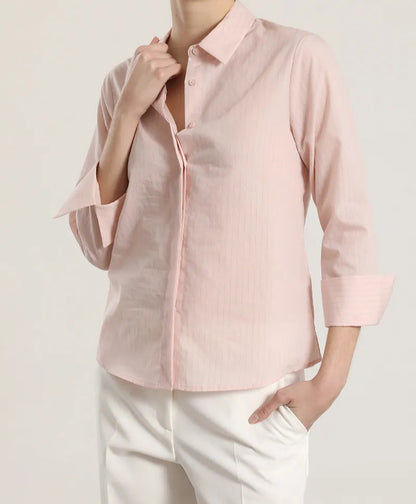 Camisa Mujer Algodon Listado Rosa