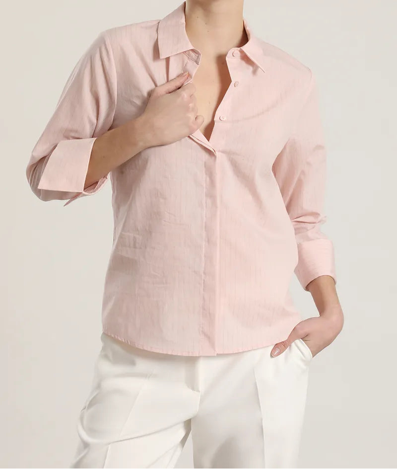 Camisa Mujer Algodon Listado Rosa