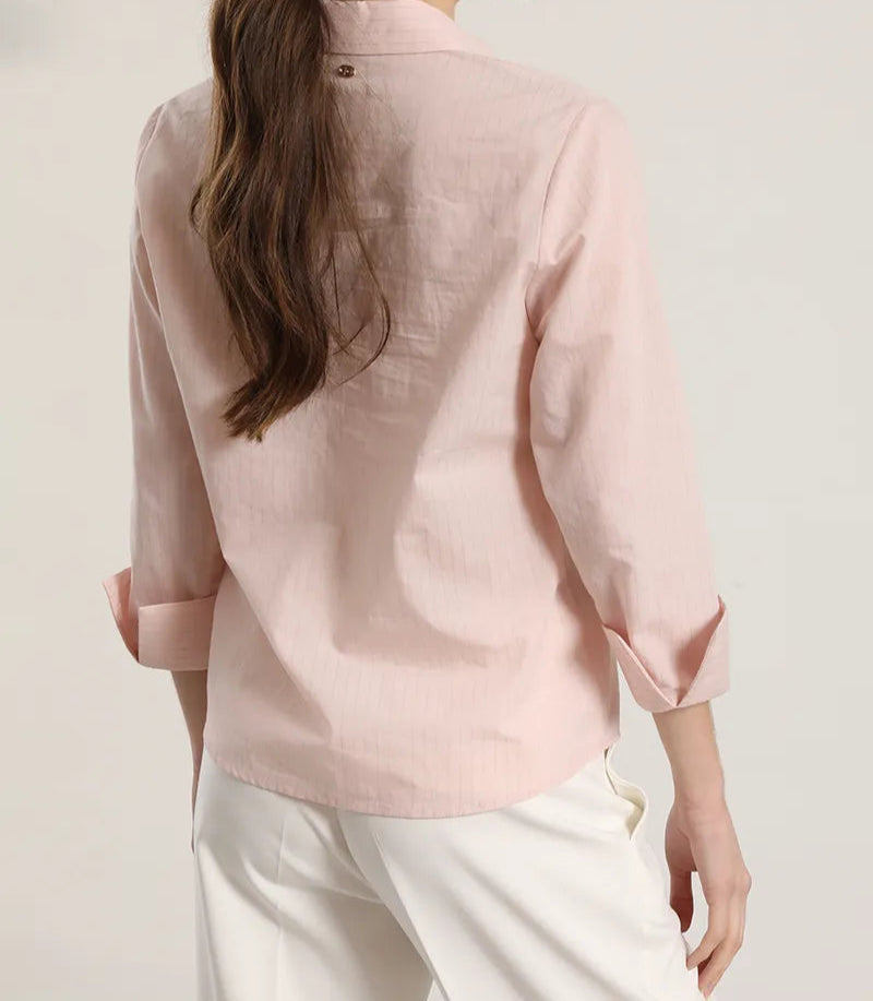 Camisa Mujer Algodon Listado Rosa