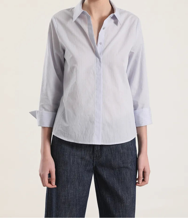 Camisa Mujer Algodon Listado Azul