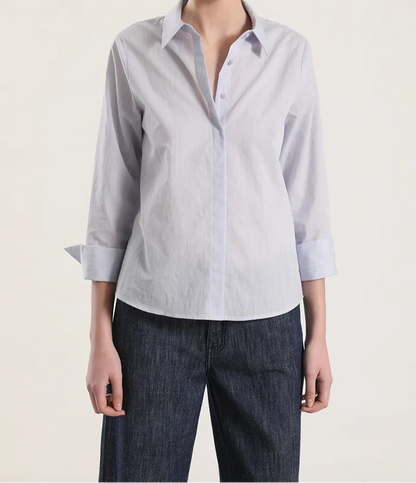 Camisa Mujer Algodon Listado Azul