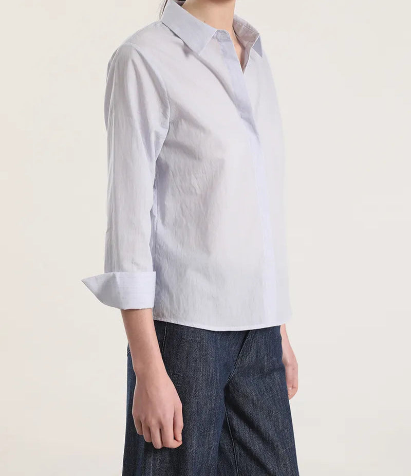 Camisa Mujer Algodon Listado Azul