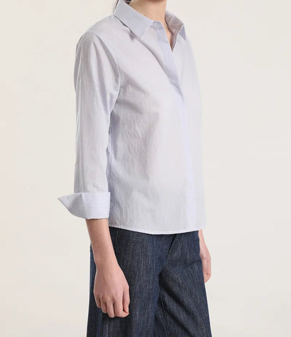 Camisa Mujer Algodon Listado Azul
