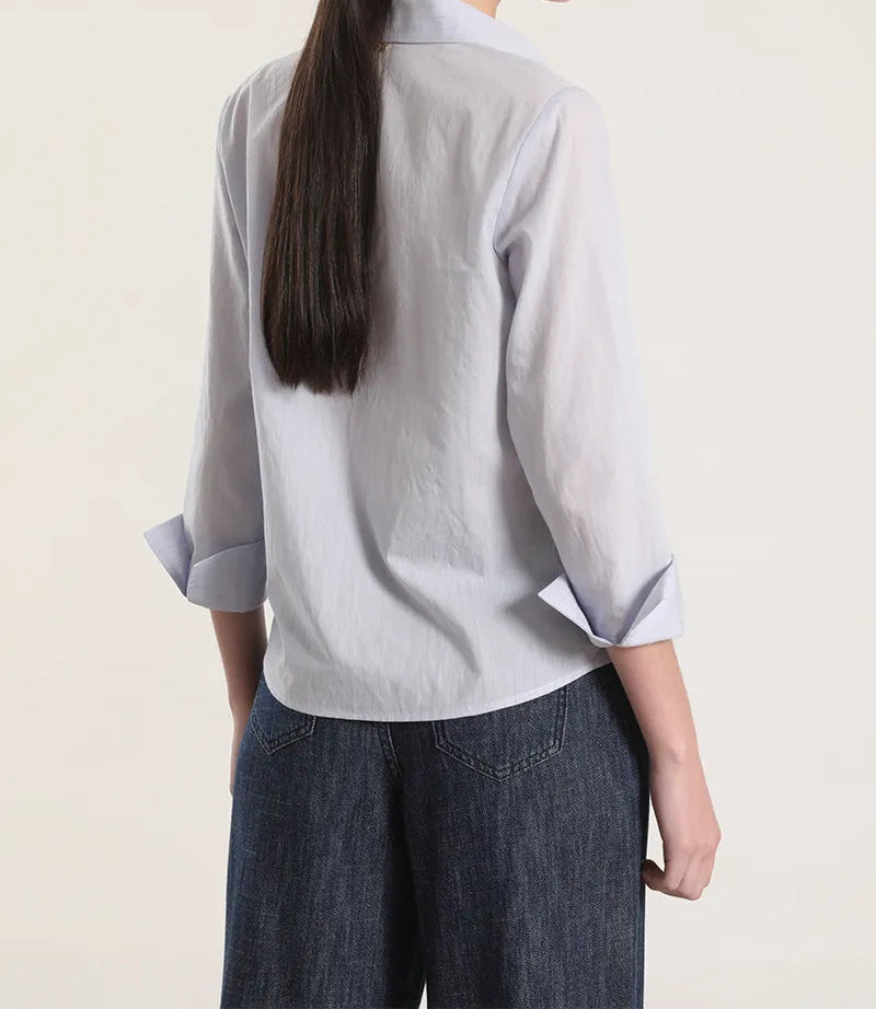Camisa Mujer Algodon Listado Azul