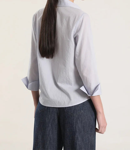 Camisa Mujer Algodon Listado Azul