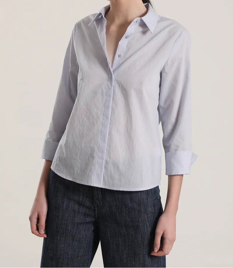 Camisa Mujer Algodon Listado Azul