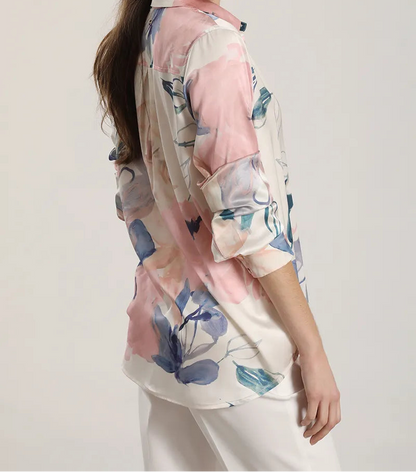 Blusa Mujer Satin Estampado Acuarela Crudo