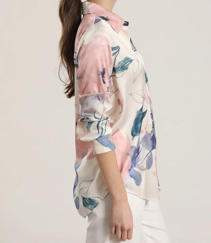 Blusa Mujer Satin Estampado Acuarela Crudo