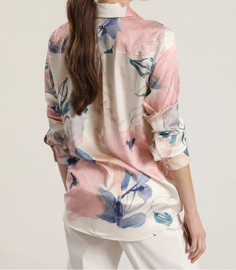 Blusa Mujer Satin Estampado Acuarela Crudo