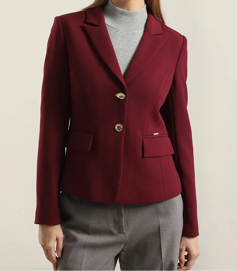 Blazer Mujer Entallado Boton Fantasia Burdeos