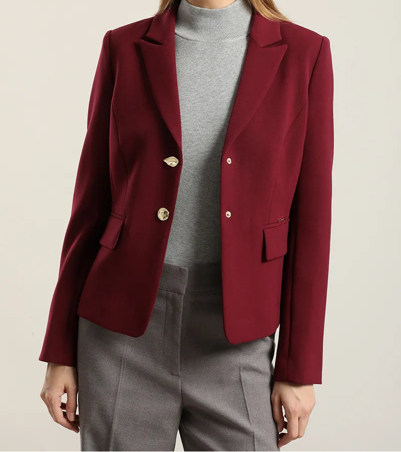 Blazer Mujer Entallado Boton Fantasia Burdeos