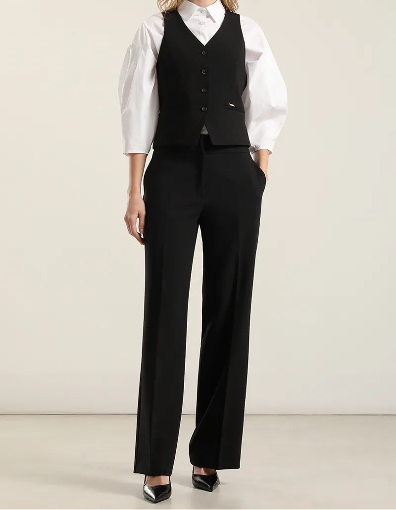 Pantalon Mujer Recto Tiro Alto Negro