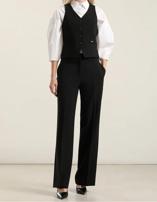 Pantalon Mujer Recto Tiro Alto Negro