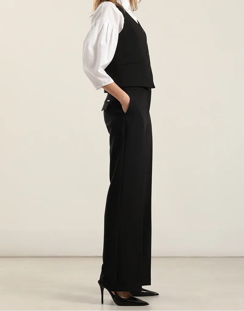 Pantalon Mujer Recto Tiro Alto Negro