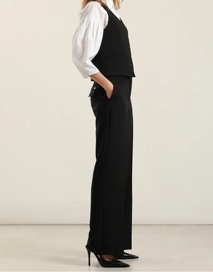 Pantalon Mujer Recto Tiro Alto Negro