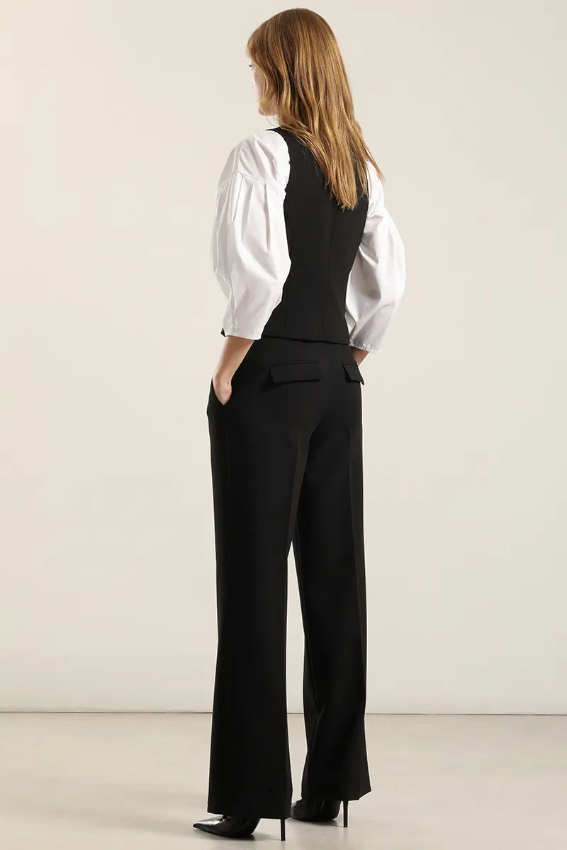 Pantalon Mujer Recto Tiro Alto Negro