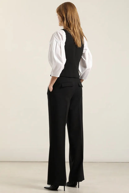 Pantalon Mujer Recto Tiro Alto Negro