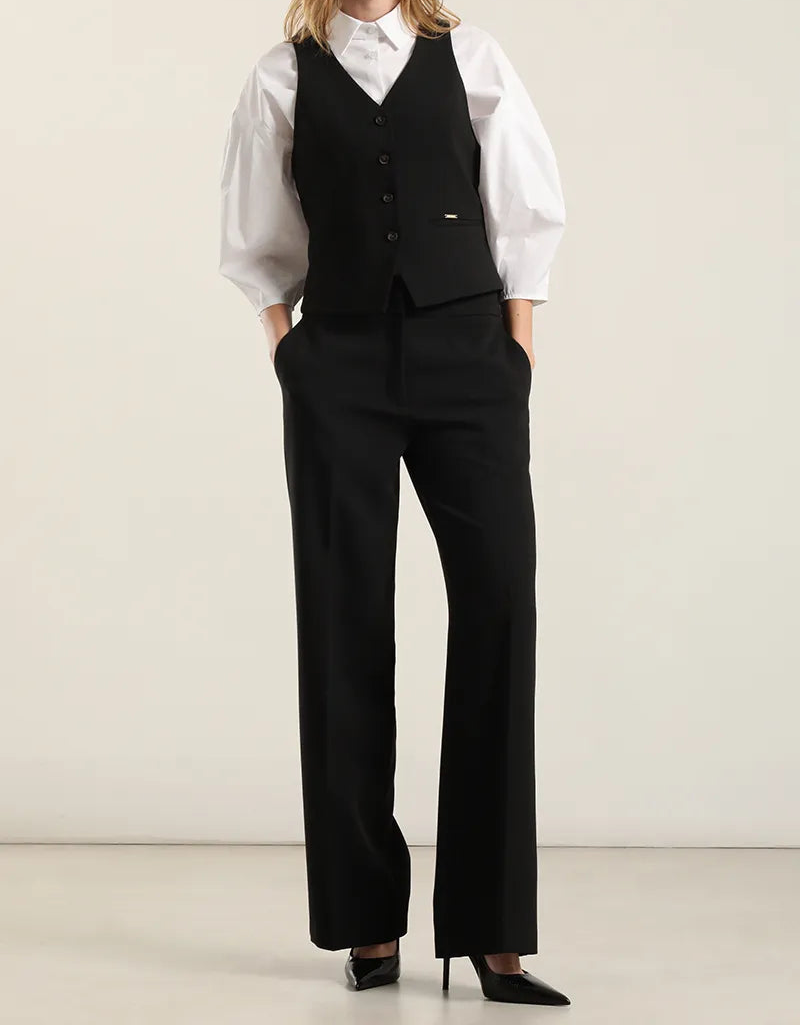 Pantalon Mujer Recto Tiro Alto Negro