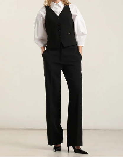 Pantalon Mujer Recto Tiro Alto Negro