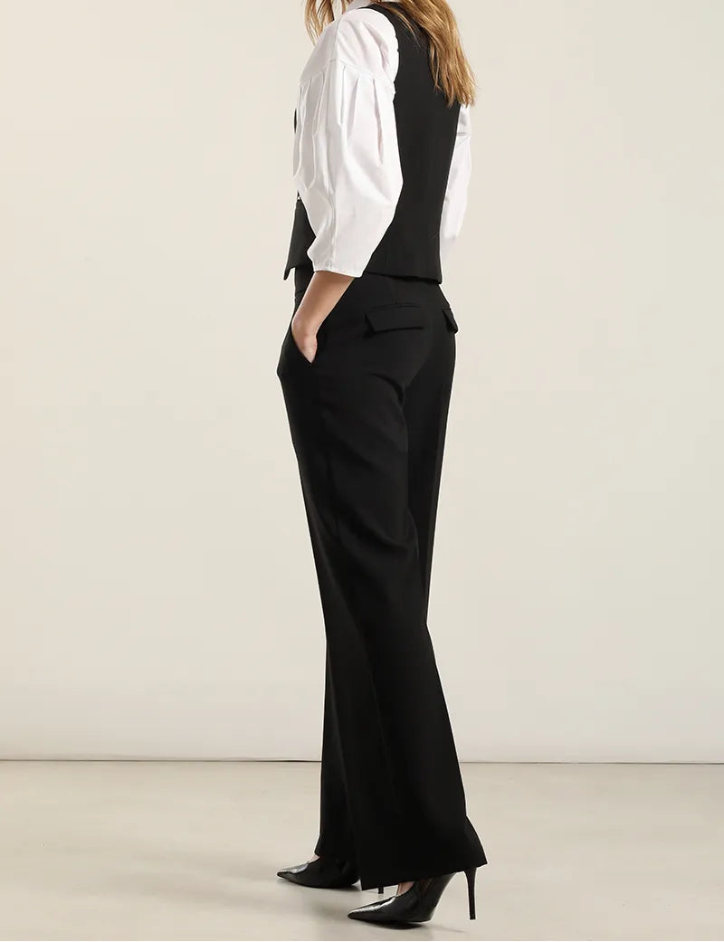 Pantalon Mujer Recto Tiro Alto Negro