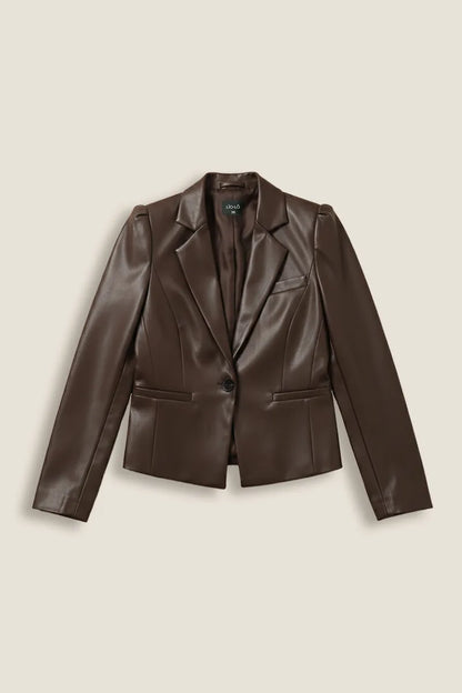 Blazer Mujer Entallado Efecto Cuero Chocolate